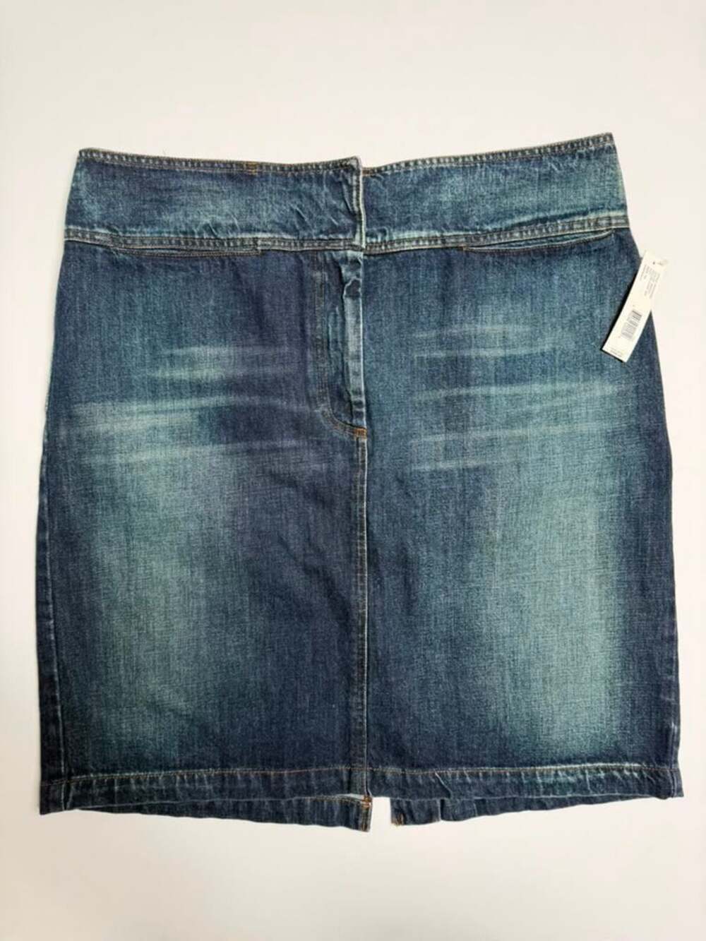 Dkny Y2k Style Low Rise Dark Wash Faded Blue Denim Pencil Skirt Sz 14